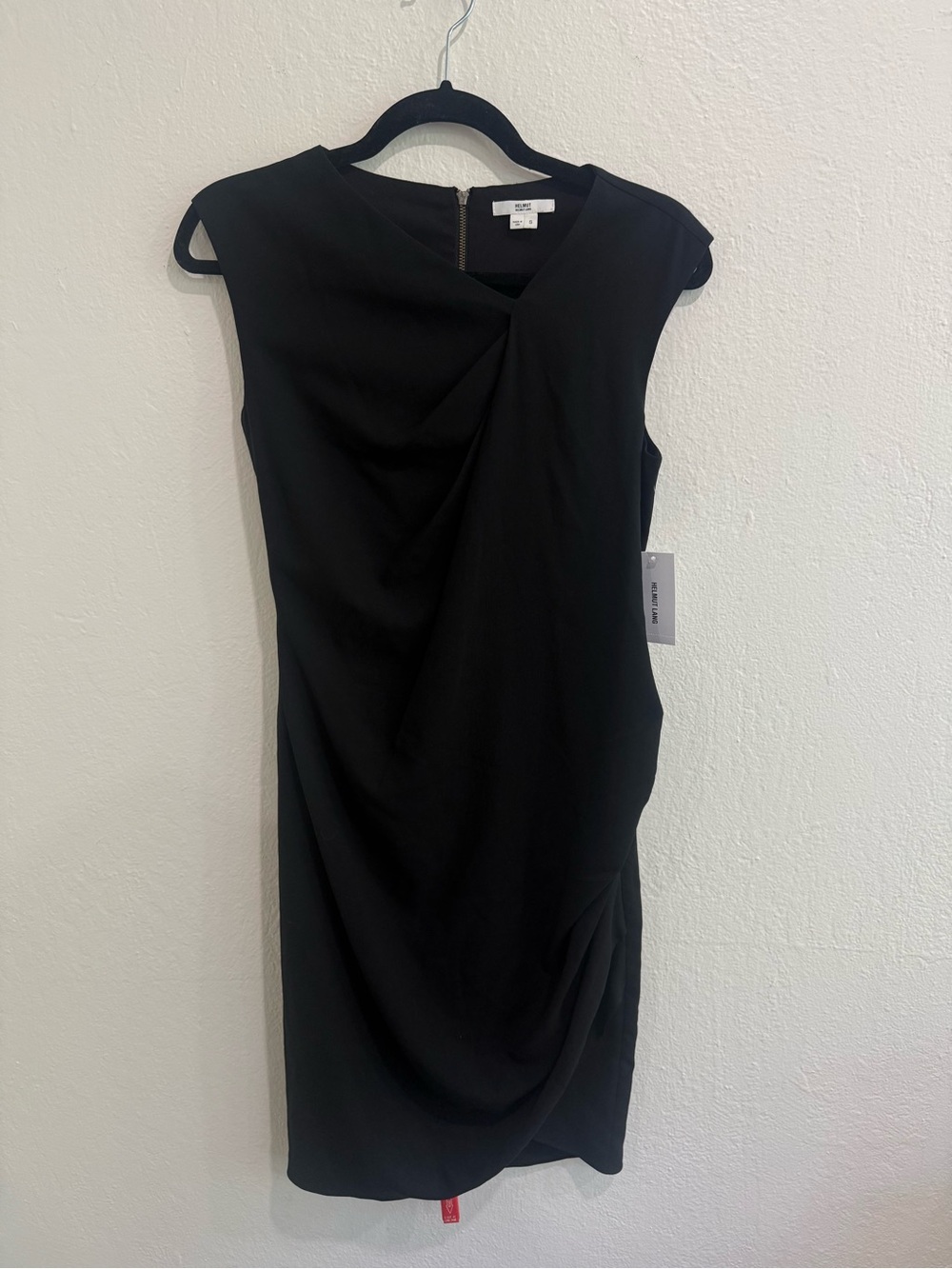 NWT Helmut Lang Open Asymmetric Draped Black Minimalist Cocktail Dress Sz Small - Picture 2 of 6